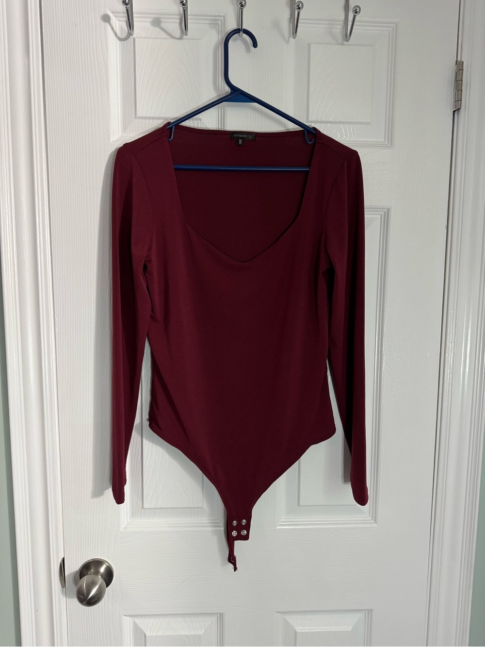Dynamite Long Sleeve Scoop Neck Bodysuit - Burgundy